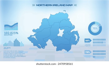 Blue Northern Ireland Map with States, Political Northern Ireland infographic map vector illustration