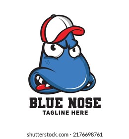 Blue nose face cartoon mascot vector illustration logo design, perfect for tshirt and mascot design