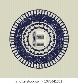 Blue note book icon inside rubber stamp with grunge texture