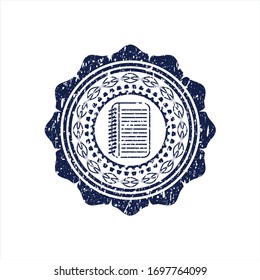 Blue note book icon inside distress rubber grunge stamp