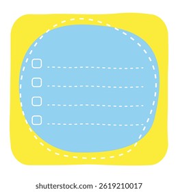 Blue note paper. Hand-drawn cute striped note paper sheet. Cartoon illustration of decorative note paper.