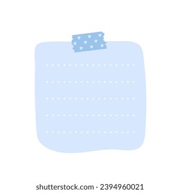 blue note paper post with heart type. Love romantic sticker on wall. Valentine greeting card, design Notepad Vector illustration