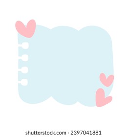 blue note paper post with hearts. Love romantic sticker on wall. Valentine greeting card, wedding, design Notepad Vector illustration