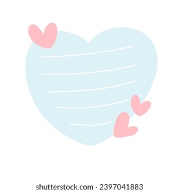 blue note paper post with hearts. Love romantic sticker on wall. Valentine greeting card, wedding, design Notepad Vector illustration