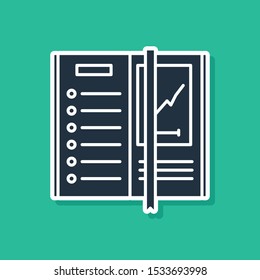 Blue Notebook icon isolated on green background. Spiral notepad icon. Writing pad. Diary for business. Notebook cover design.  Vector Illustration