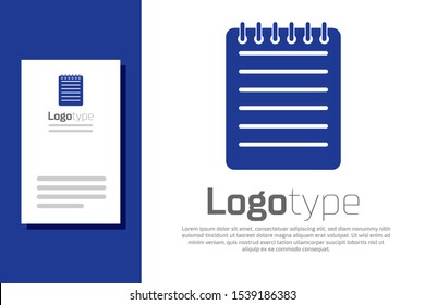 Blue Notebook icon isolated on white background. Spiral notepad icon. Writing pad. Diary for business. Notebook cover design. Logo design template element. Vector Illustration