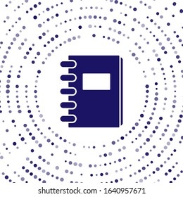 Blue Notebook icon isolated on white background. Spiral notepad icon. School notebook. Writing pad. Diary for school. Abstract circle random dots. Vector Illustration