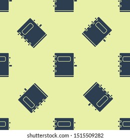 Blue Notebook icon isolated seamless pattern on yellow background. Spiral notepad icon. School notebook. Writing pad. Diary for school.  Vector Illustration
