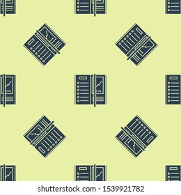 Blue Notebook icon isolated seamless pattern on yellow background. Spiral notepad icon. Writing pad. Diary for business. Notebook cover design.  Vector Illustration