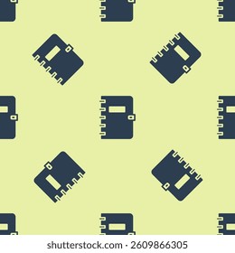 Blue Notebook icon isolated seamless pattern on yellow background. Spiral notepad icon. School notebook. Writing pad. Diary for school.  Vector