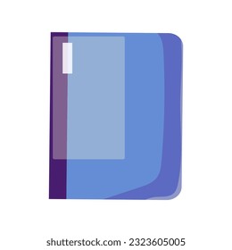 Un cuaderno azul aislado en blanco. Ilustración plana del vector