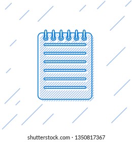 Blue Notebook line icon isolated on white background. Spiral notepad icon. Writing pad. Diary for business. Notebook cover design. Office stationery items. Vector Illustration