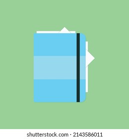 Blue notebook on a green background. Can be used as an icon.
