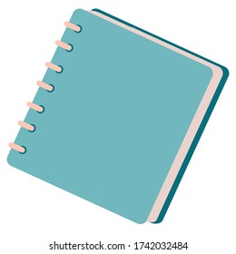 blue notebook on a spring, notepad, isolated object on a white background, vector illustration,