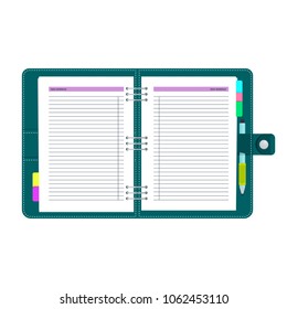 Blue notebook organizer. Flat vector cartoon illustration. Objects isolated on a white background.