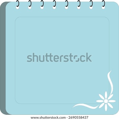Blue notebook page with floral corner design and ring binder. Minimalist planner template for notes or schedule layout.