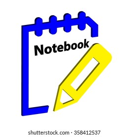 Blue Notebook Page and Yellow Pencil Icon Isolated on White Background. Might be Used as Logotype. Vector Illustration