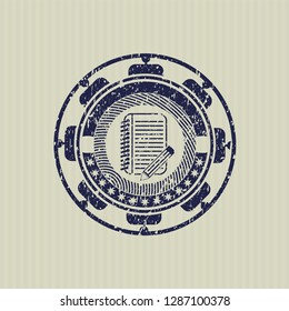 Blue notebook with pencil icon inside distress rubber grunge texture stamp