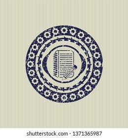 Blue notebook with pencil icon inside rubber seal