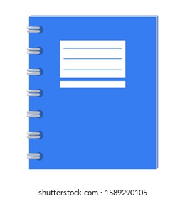 Blue notebook with spiral vector isolated. Office book with colorful cover, blank note space. New school equipment.
