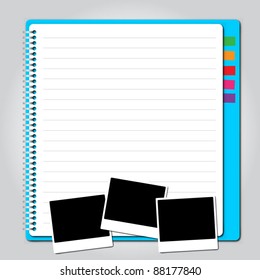 Blue Notebook vector  with photo frame