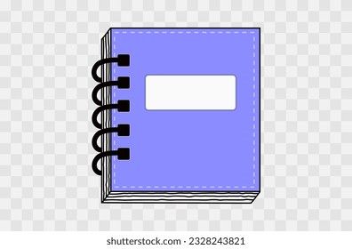 Blue notepad, paper diary, planner, bound with an elastic band. Closed journal for notes, sketchbook. Business document, workbook in a stitched, hard cover for planning. Education, short entry. Vector