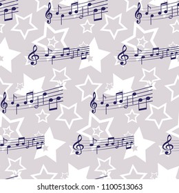 Blue notes pattern. Endless drawing. Background music. Vector illustration.