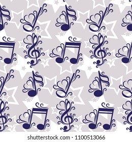 Blue notes pattern. Endless drawing. Background music. Vector illustration.