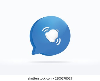 Señal de notificación azul timbre de alarma atención de icono sms signo e ilustración de mensaje de internet aislado en fondo blanco con elemento de símbolo de comunicación web. Representación 3D. 