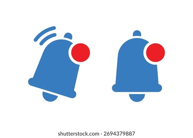 Conjunto de iconos de campana de notificación azul con insignias de alerta roja para estados activos e inactivos en el diseño de la interfaz de usuario