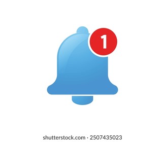 Blue Notification Bell. Notice buttons with number. Realistic blue ringing bell for social media reminder,  event reminder. icon isolated on white background. 