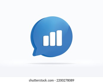 Blue notification business chart icon attention sms sign and internet message illustration isolated on white background with web communication symbol element. 3D rendering. 