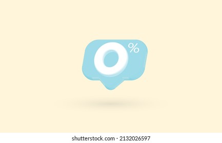 Icono de notificación azul con una oferta especial de comisión del 0% o del 0% cero