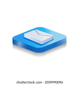 Blue Notification icon with mail symbol. 3d rendering.