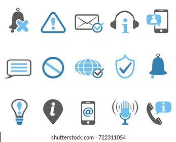 blue notification and information icons set
