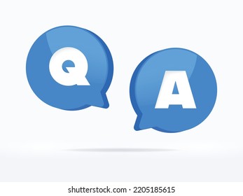 Blue notification mark symbol and social media. 3d q and a or question and answer symbols with bubble speech. 3D technology vector design. 3D rendering.