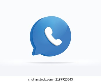 Blue notification phone call icon attention sms sign and internet message illustration isolated on white background with web communication symbol element. 3D rendering.