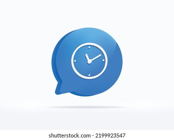 Tiempos de notificación azules o atención de icono de reloj sms signo e ilustración de mensaje de Internet aislado en fondo blanco con elemento de símbolo de comunicación web. Representación 3D. 
