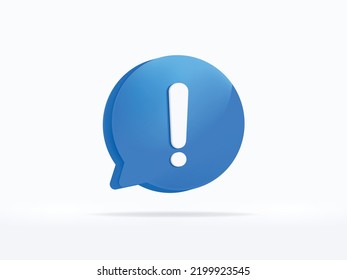 Icono de aviso de notificación azul atención sms signo e ilustración de mensaje de internet aislado en fondo blanco con elemento de símbolo de comunicación web. Representación 3D. 