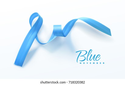 Blue november. Awareness Blue Ribbon. World Prostate Cancer Day concept. Vector Illustration. Men healthcare concept