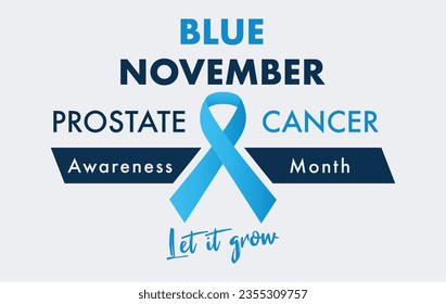 Blue November, Prostate Cancer awareness month , Prostate cancer awareness ribbon with moustaches. Men health symbol. Men cancer prevention in November month.