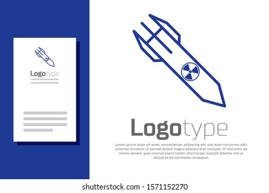 Blue Nuclear rocket icon isolated on white background. Rocket bomb flies down. Logo design template element. Vector Illustration