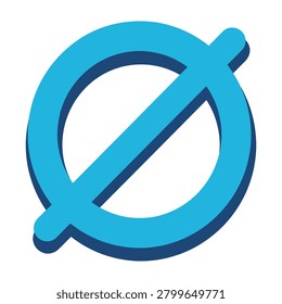 A blue null set mathematical symbol icon with a 3D drop shadow effect on a white background.