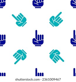 Blue Number 1 one fan hand glove with finger raised icon isolated seamless pattern on white background. Symbol of team support in competitions.  Vector Illustration