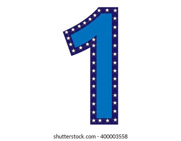 Blue number 1 (One) with yellow star, vector illustration. can be used for christmas / happy birthday / happy new year and more.