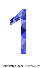 Estilo de polígono número 1 azul aislado en fondo blanco. Números de aprendizaje, número de serie, precio, lugar