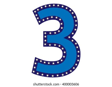 Blue number 3 (Three) with yellow star, vector illustration. can be used for christmas / happy birthday / happy new year and more.
