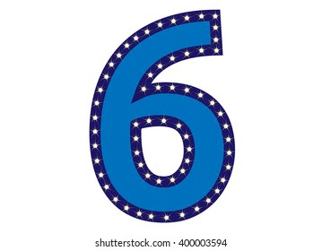 Blue number 6 (Six) with yellow star, vector illustration. can be used for christmas / happy birthday / happy new year and more.