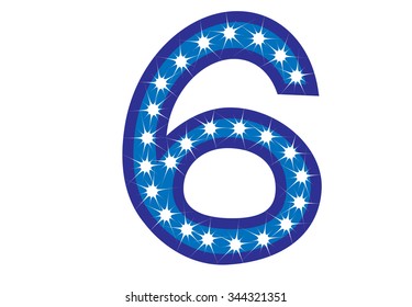 Blue number 6 with white star, vector illustration. can be used for christmas / happy birthday / happy new year and more.