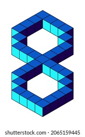 Blue number 8 from cubes isolated on white background. Pixel, 8 bit, isometric style. Vector illustration